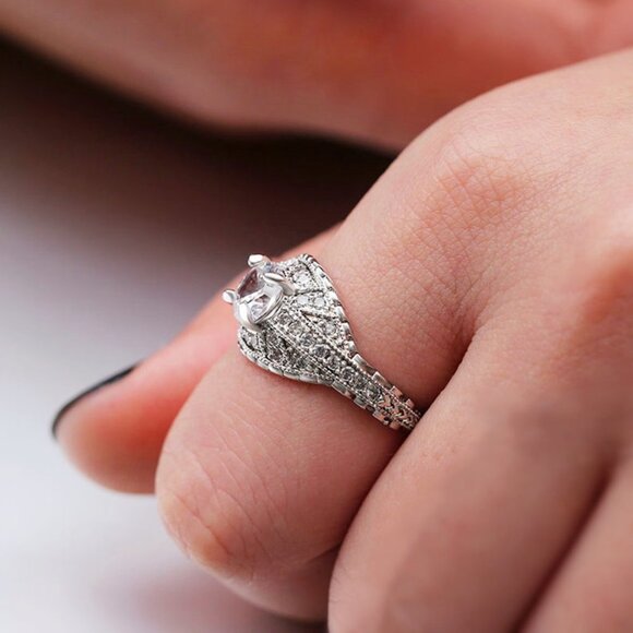 💥 Dainty Zirocn Pattern Carved Silver Vintage Rings for Women, EVGG1600 - Picture 5 of 7